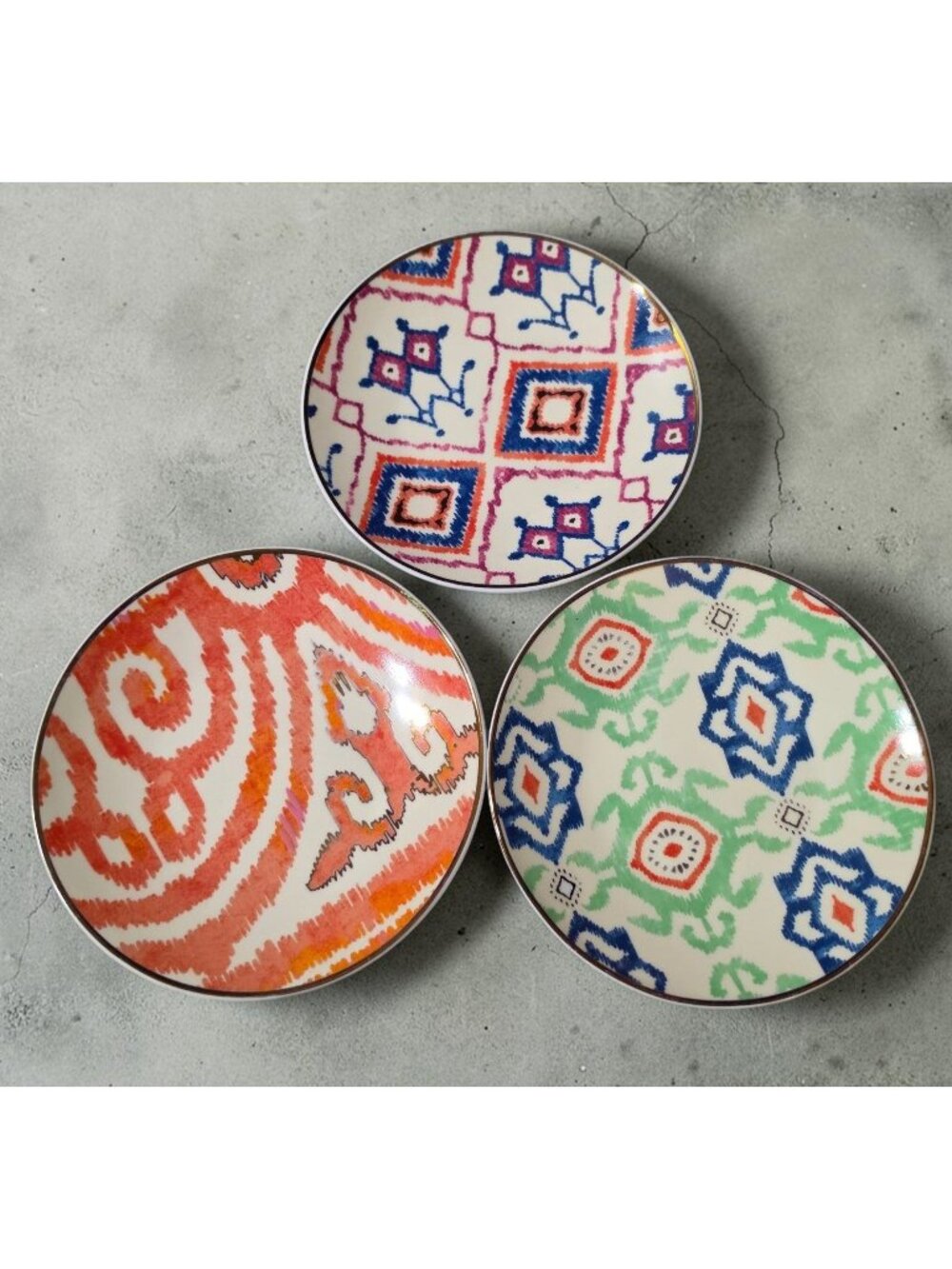 • Pier 1 Gold Rim Watercolor Salad Dessert Plates Mix & Match Bohemian